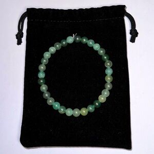 Elastic Green Aventurine Inspired Stretch 6mm Bead Bracelet with Black Dustbag
